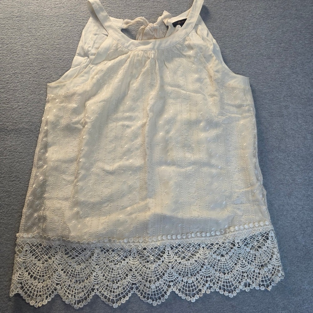 Ella Moss Sleeveless Blouse Womens S Ivory Embroidered Crochet Lace Scallop Hem